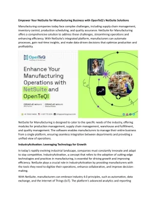 Empower Your NetSuite for Manufacturing Business with OpenTeQ's NetSuite Solutions