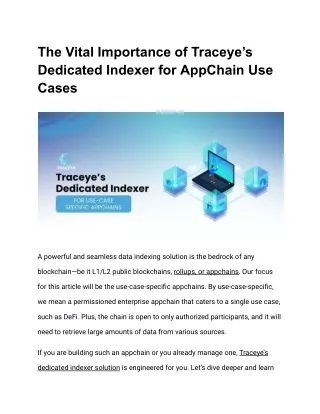 The Vital Importance of Traceye’s Dedicated Indexer for AppChain Use Cases