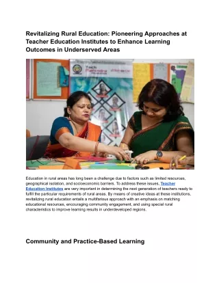 Revitalizing Rural Education_ Pioneering Approaches at Teacher Education Institutes to Enhance Learning Outcomes in Unde