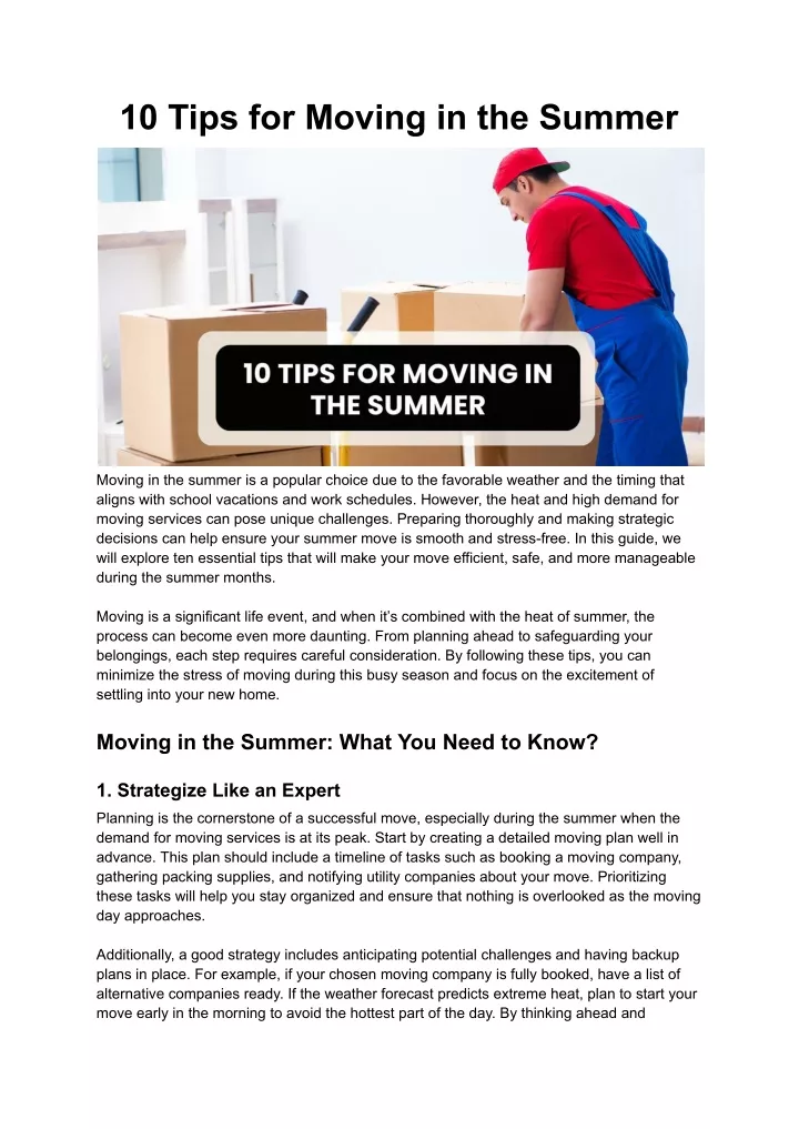 10 tips for moving in the summer