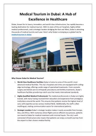 Medical Tourism in Dubai: A Hub of Excellence in Healthcare
