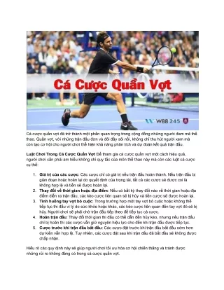 Cá Cược Quần Vợt tại W88 245_ Chiến Lược Thắng Cược