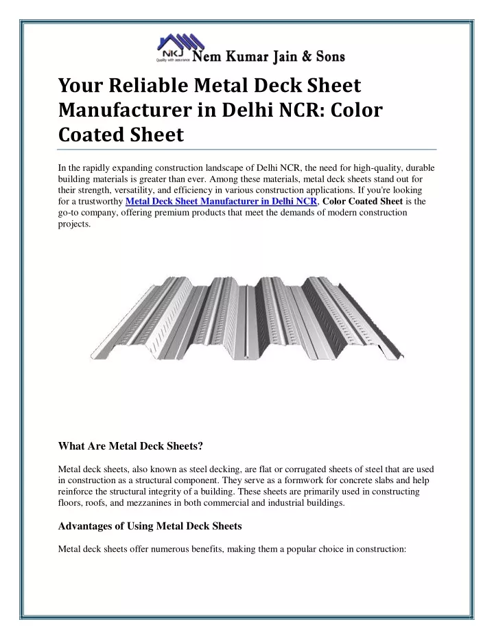 your reliable metal deck sheet manufacturer