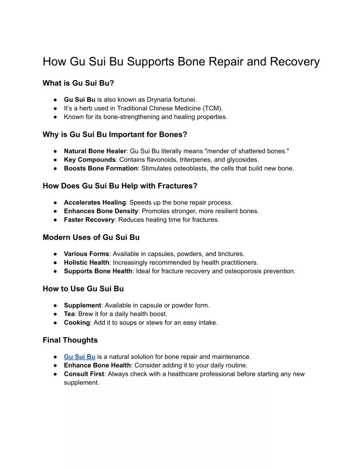 how gu sui bu supports bone repair and recovery