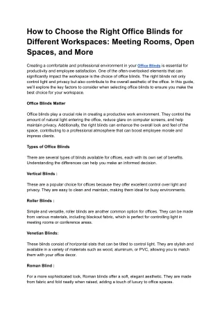 How to Choose the Right Office Blinds for Different Workspaces: Meeting Rooms, O