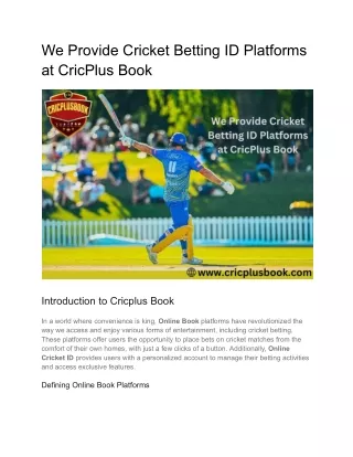 We Provide Cricket Betting ID Platforms at CricPlus Book