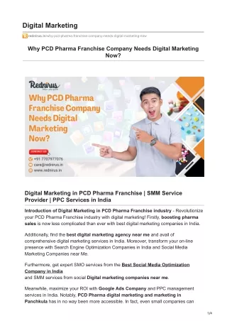 Why PCD Pharma Franchise Company Needs Digital Marketing Now