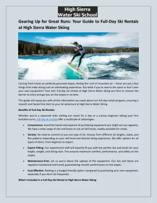 Gearing Up for Great Runs - Your Guide to Full-Day Ski Rentals at High Sierra Water Skiing