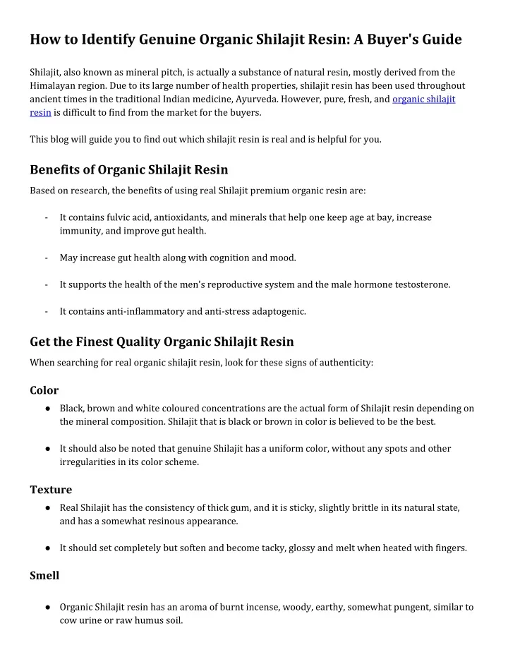 how to identify genuine organic shilajit resin