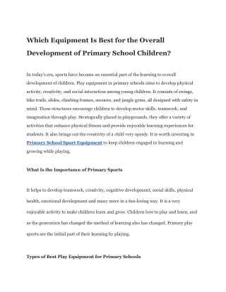 Which Equipment Is Best for the Overall Development of Primary School Children