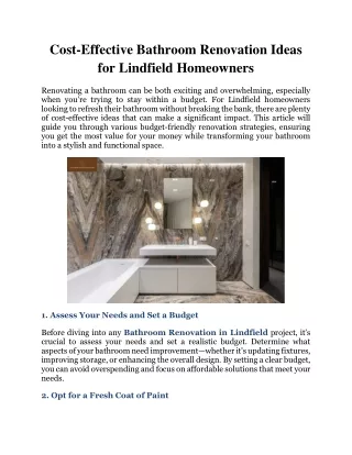 Cost-Effective Bathroom Renovation Ideas for Lindfield Homeowners