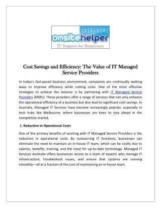 cost savings and efficiency the value