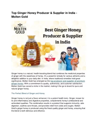 Top Ginger Honey Producer & Supplier in India - Molten Gold