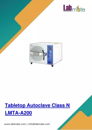 Tabletop Autoclave Class N 20 L