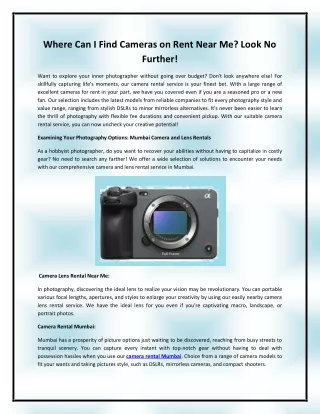 Where Can I Find Cameras on Rent Near Me