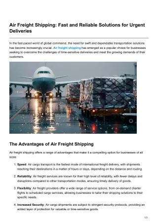 Air Freight Shipping Fast and Reliable Solutions for Urgent Deliveries