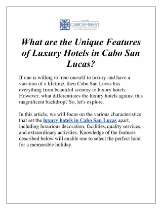 What are the Unique Features of Luxury Hotels in Cabo San Lucas