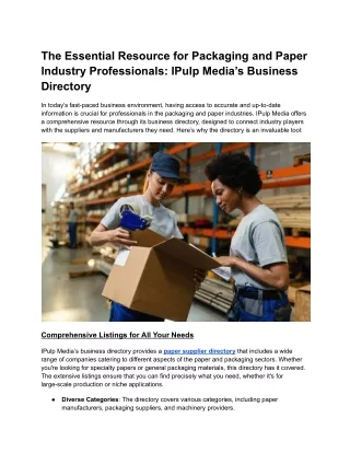 The Essential Resource for Packaging and Paper Industry Professionals_ IPulp Media’s Business Directory