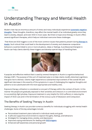 Understanding Therapy and Mental Health in Austin