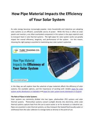 How Pipe Material Impacts the Efficiency of Your Solar System