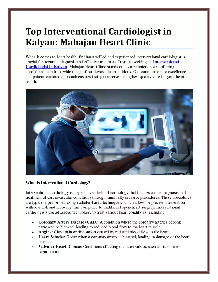 top interventional cardiologist in kalyan mahajan