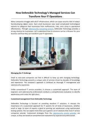 How Defensible Technology’s Managed Services Can Transform Your IT Operations