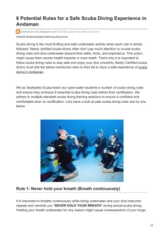 Top 6 Scuba Diving Rules For Safer Dive Experience in Andaman