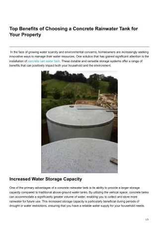 Top Benefits of Choosing a Concrete Rainwater Tank for Your Property