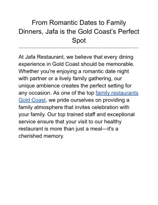 From Romantic Dates to Family Dinners, Jafa is the Gold Coast’s Perfect Spot