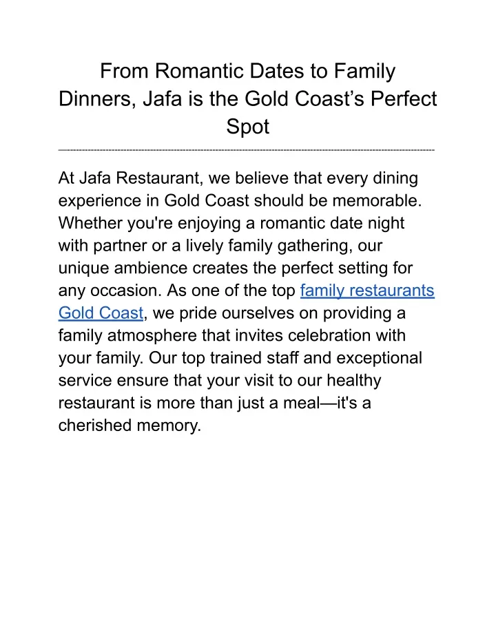 from romantic dates to family dinners jafa