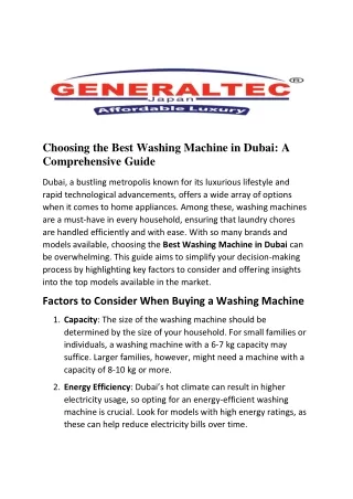 Choosing the Best Washing Machine in Dubai