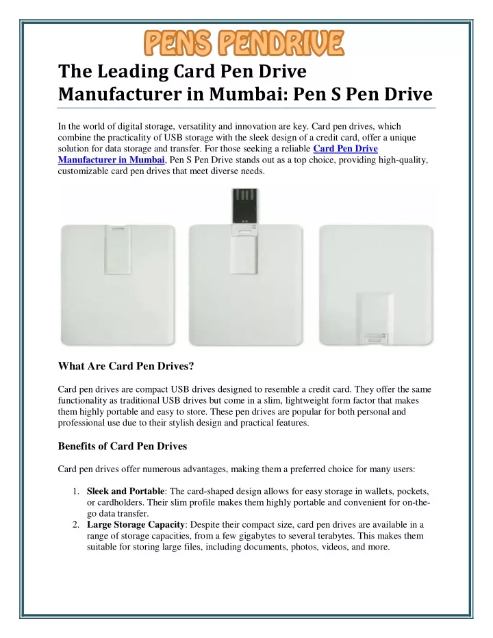 the leading card pen drive manufacturer in mumbai