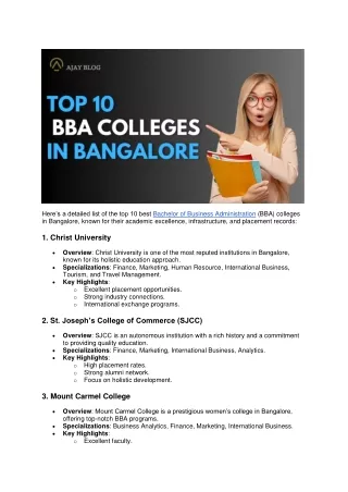 Top 10 Best BBA Colleges in Bangalore