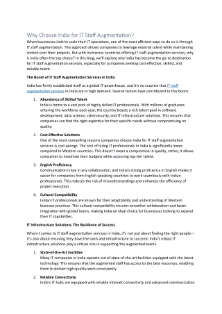 why choose india for it staff augmentation when