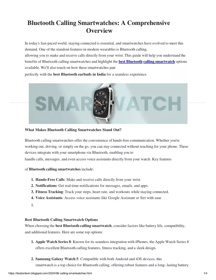 bluetooth calling smartwatches a comprehensive