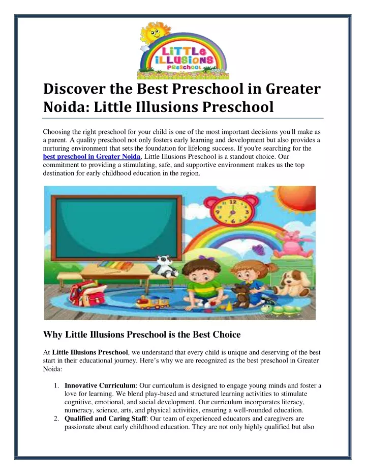 discover the best preschool in greater noida