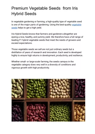 Premium Vegetable Seeds  from Iris Hybrid Seeds