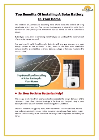 Top Benefits Of Installing A Solar Battery In Your Home