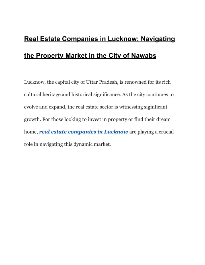 real estate companies in lucknow navigating