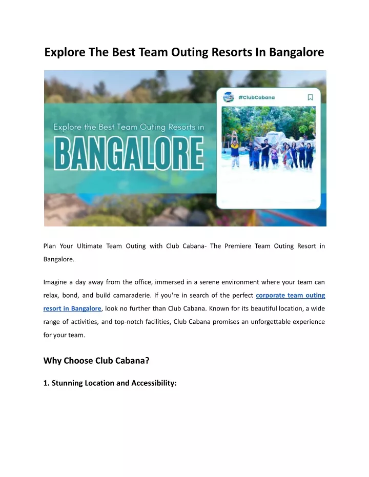 explore the best team outing resorts in bangalore