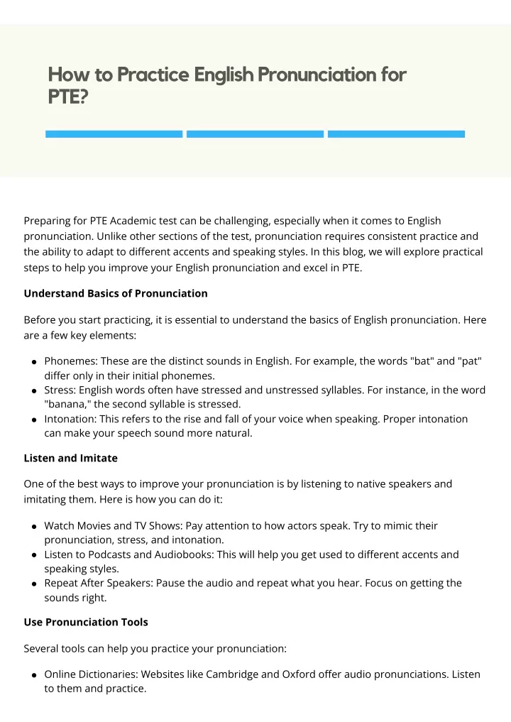 how to practice english pronunciation for pte