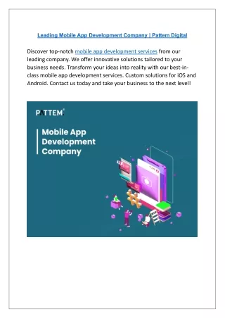 Innovative Mobile App Development Services in Bangalore - Pattem Digital