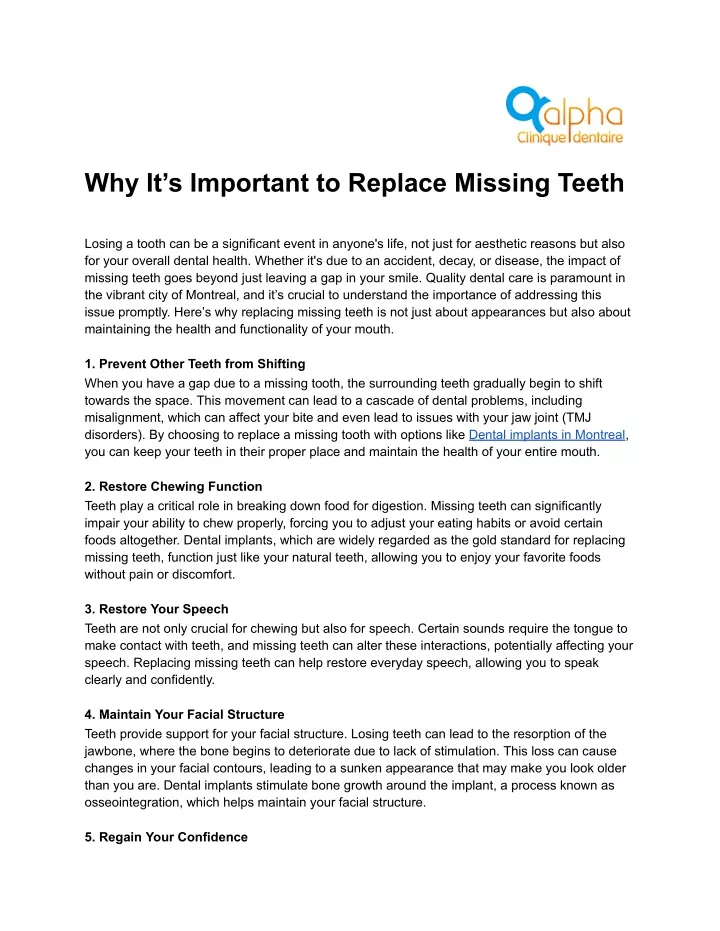 why it s important to replace missing teeth