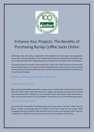 Enhance Your Projects The Benefits of Purchasing Burlap Coffee Sacks Online