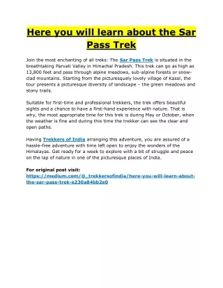 here you will learn about the sar pass trek join