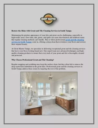 Restore the Shine with Grout and Tile Cleaning Services in South Tampa
