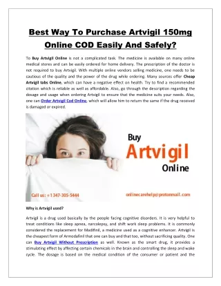 Best Way To Purchase Artvigil 150mg Online COD Easily And Safely