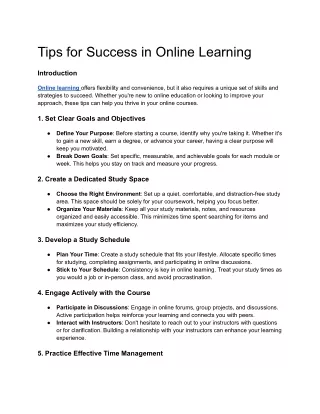 Tips for Success in Online Learning