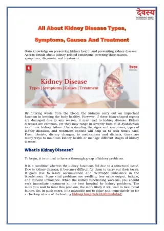 All About Kidney Disease Types, Symptoms, Causes And Treatment