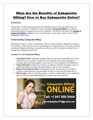 What are the Benefits of Gabapentin 800mg? How to Buy Gabapentin Online?